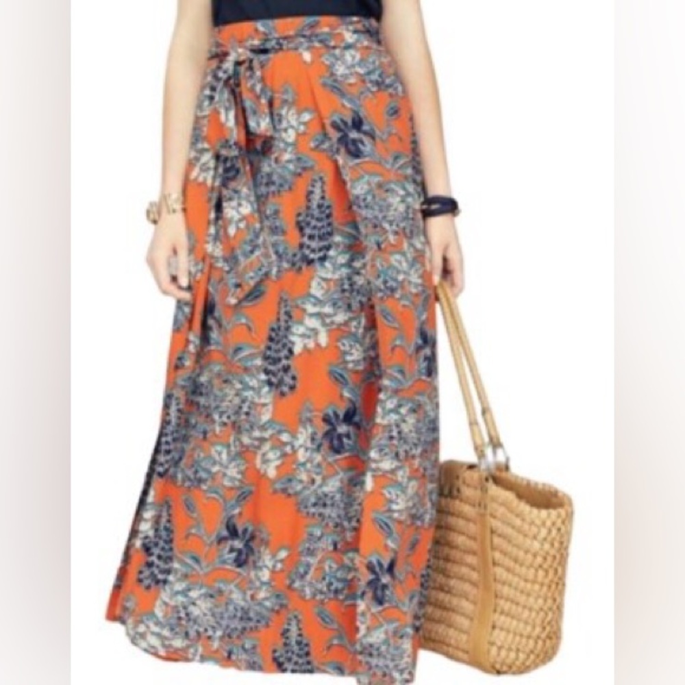 CAbi Vibrant Orange and Blue‎ Floral Maxi Skirt